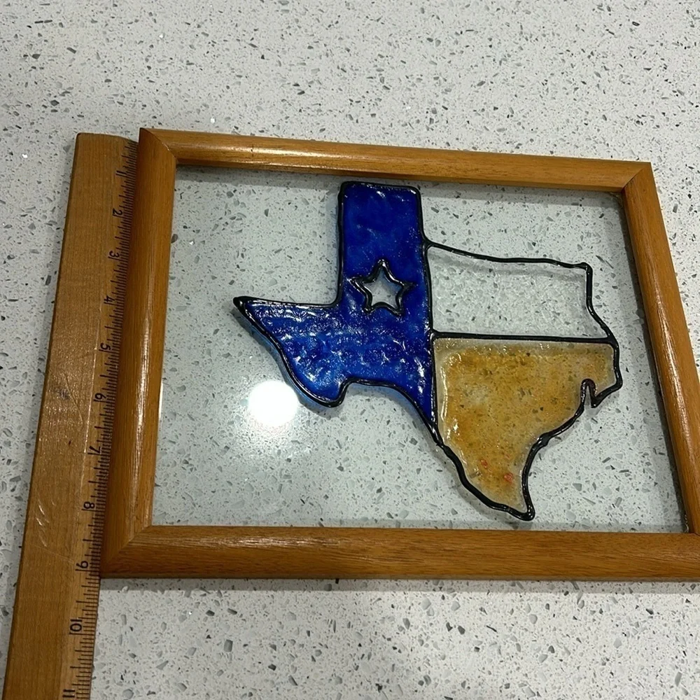 Handmade Framed Stained Glass Texas State Artwork